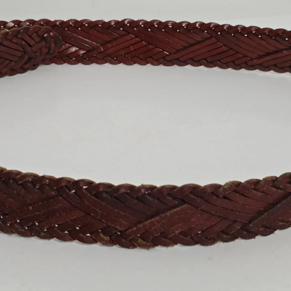 Fossil Braided Genuine Leather Women's Belt L‎ 38 Double Keeper Brown BT7901